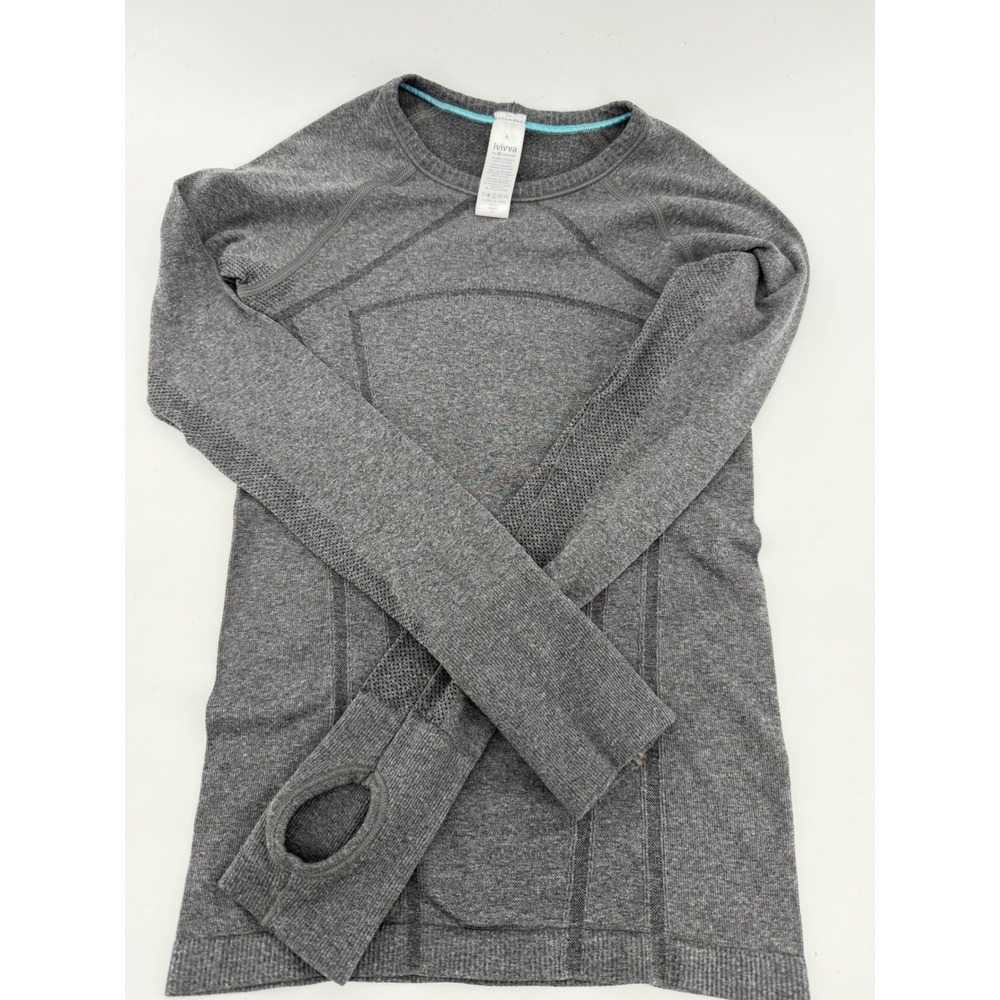Ivivva by Lululemon Girls Size 6 Gray Seamless Long Sleeve Top w/ Thumbholes